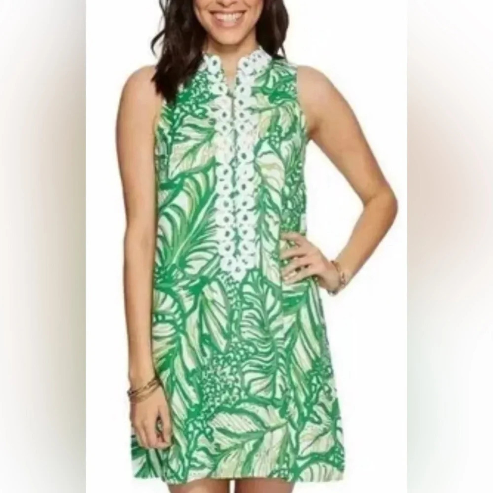 Lilly Pulitzer Jane Shift Dress Partial Zip Toucan Green Coco Loca Print Size 00